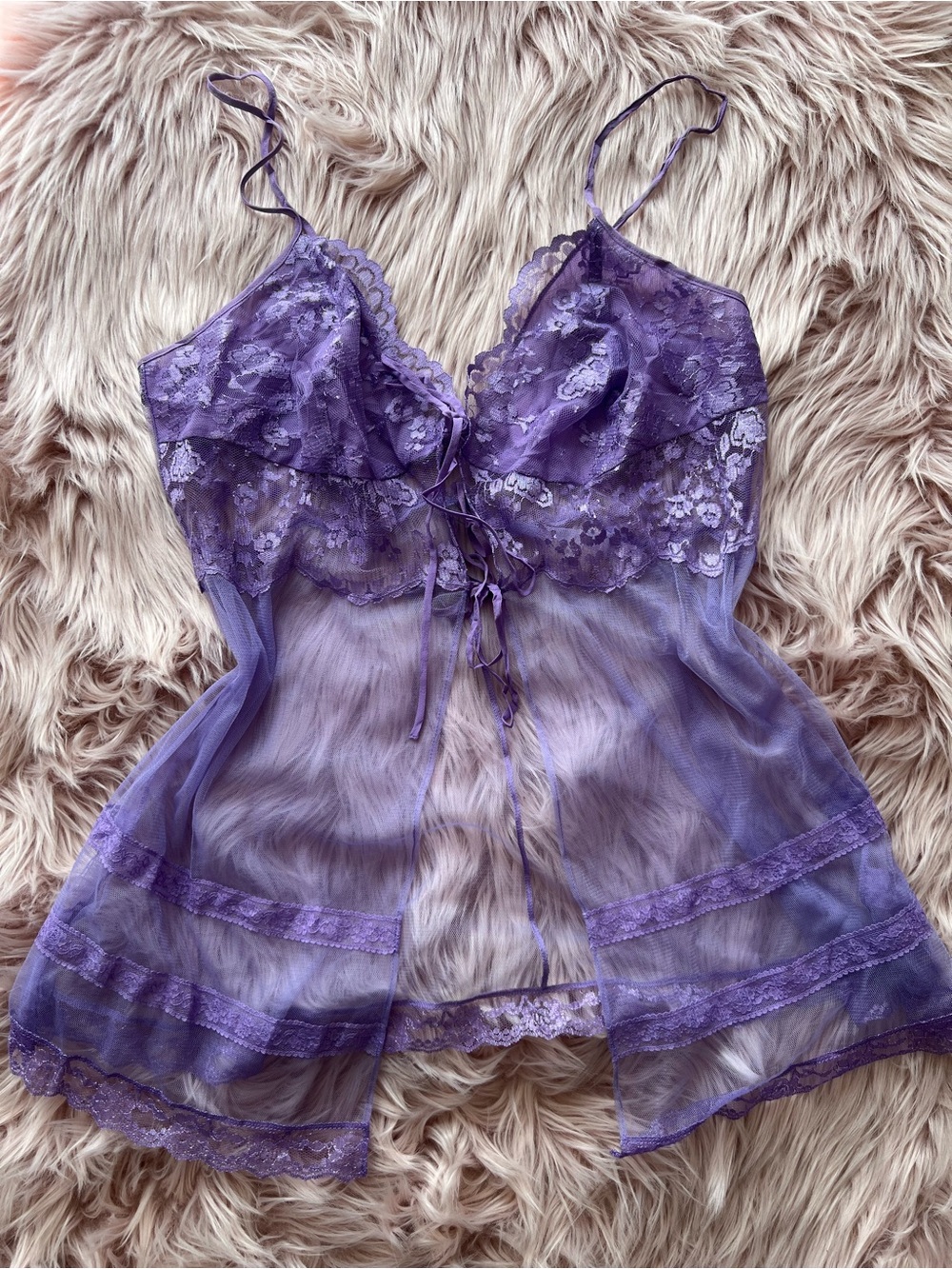 Victoria's Secret Lavender Purple Sheer Lace Chemise Large